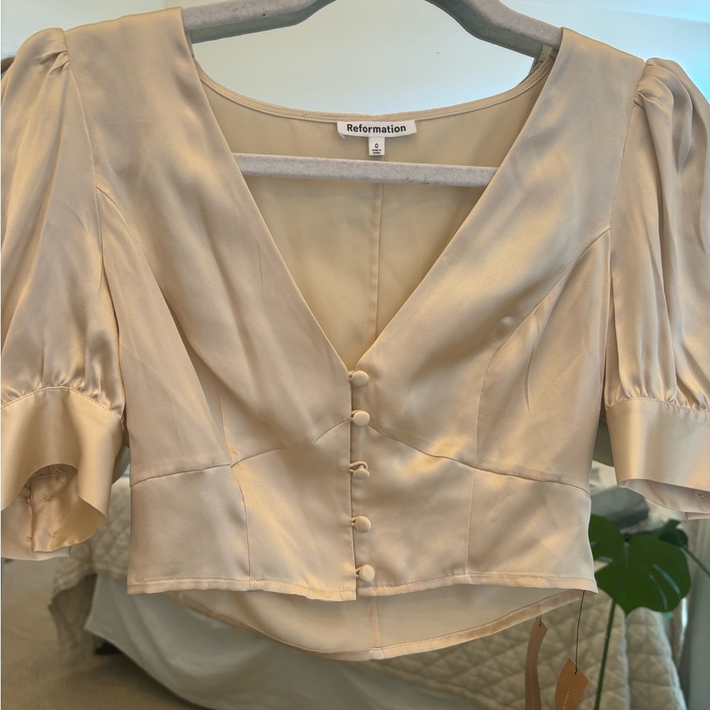 Reformation Silk Puff Sleeve Blouse